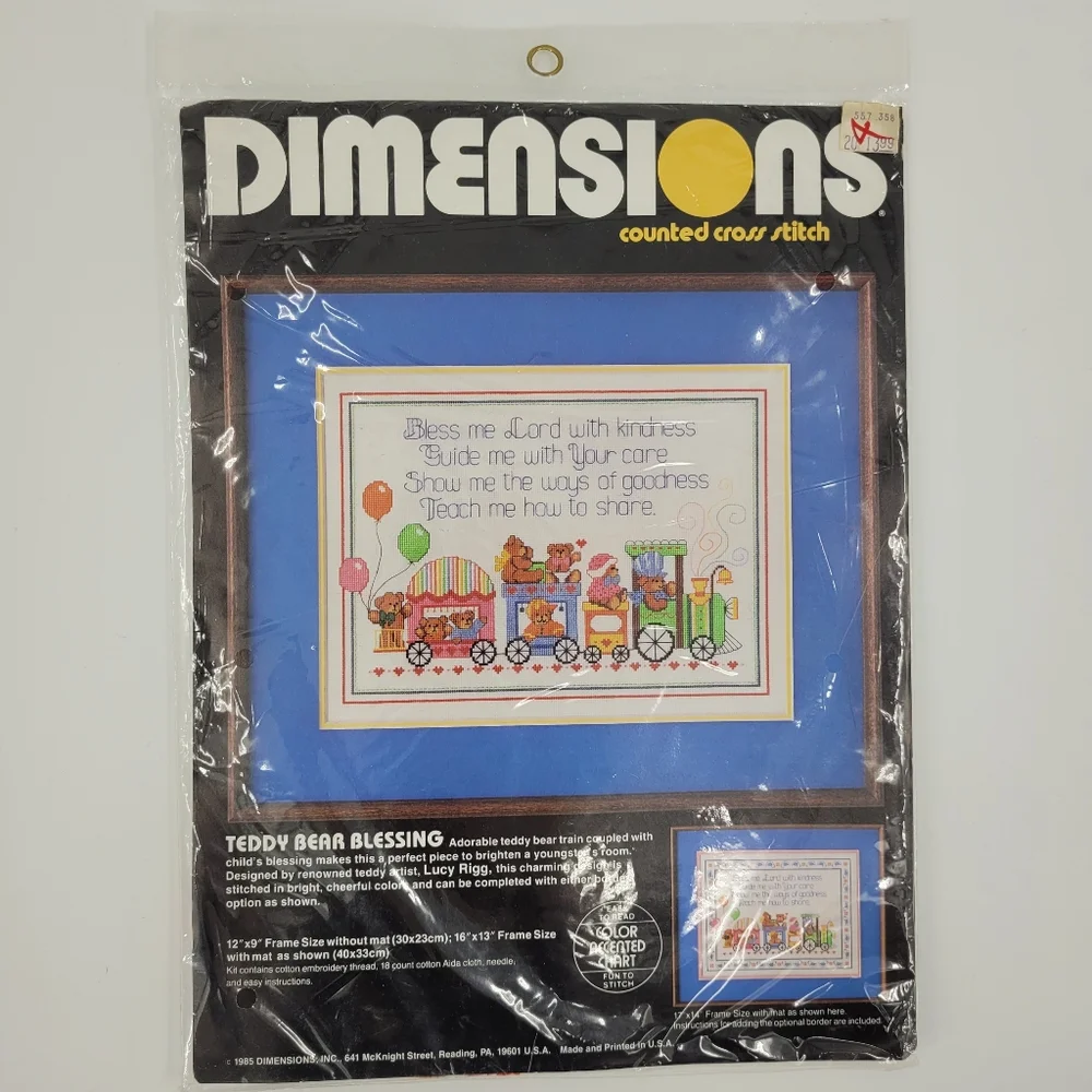 Dimensions Cross Stitch Kit Teddy Bear Blessings USA Made Vintage NEW